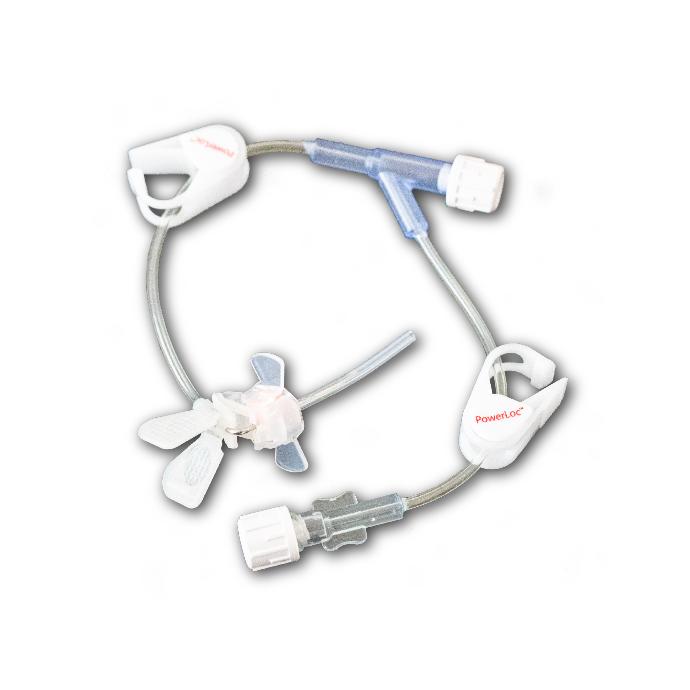 Aguja angulada para infusión PowerLoc 19Ga 1" (2.54cm.) Con extensión y sitio de inyección secundario